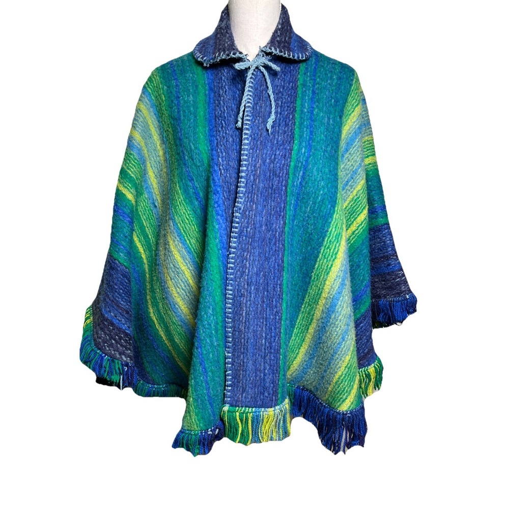 Wool Striped‎ Multicolored Poncho Made In Colombia